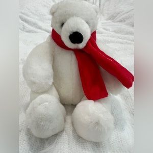 Coca Cola Brand Polar Bear Plush White Stuffed Animal w/ Red Scarf Promo 6”